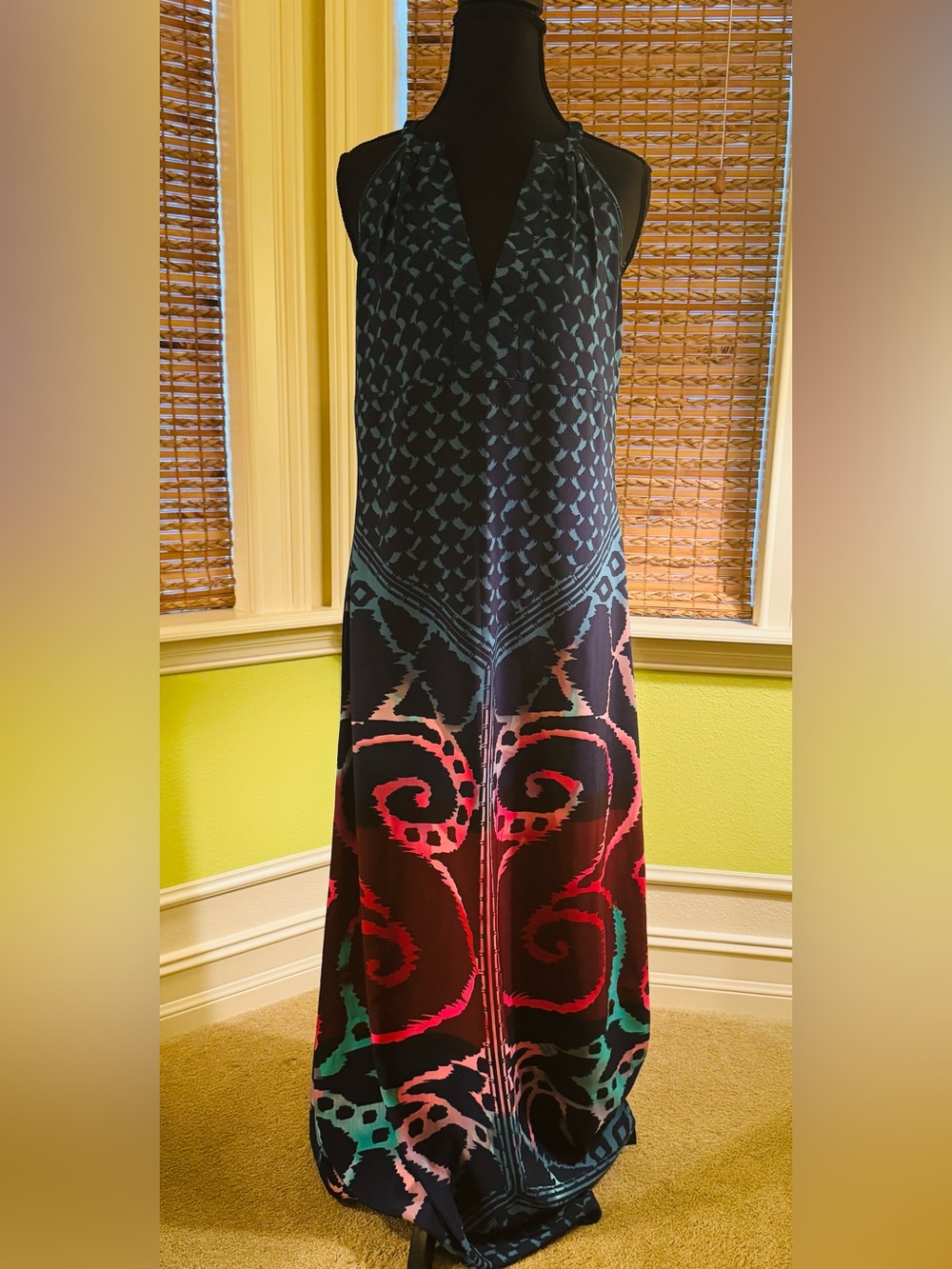 Donna Morgan Navy Dress with Teal Abstract Print